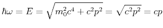 $\displaystyle \hbar\omega = E = \sqrt{m_0^2 c^4+c^2 p^2} = \sqrt{c^2p^2} = cp$