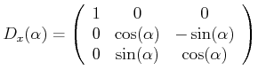 $\displaystyle D_y(\alpha) = \left(\begin{array}{ccc} \cos(\alpha)&0&\sin(\alpha)  0&1&0  -\sin(\alpha)& 0&\cos(\alpha)  \end{array}\right)$