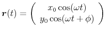 $\displaystyle \vec{r}(t) = \left(\begin{array}{c} x_0 \cos(\omega t)\\  y_0 \cos (\omega t +\phi)\\  \end{array}\right)$