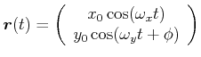 $\displaystyle \vec{r}(t) = \left(\begin{array}{c} x_0 \cos(\omega_x t)\\  y_0 \cos (\omega_y t +\phi)\\  \end{array}\right)$