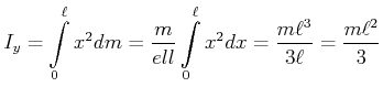 $\displaystyle I_y = \int\limits_0^\ell x^2 dm = \frac{m}{ell}\int\limits_0^\ell x^2 dx = \frac{ m \ell^3}{3 \ell} = \frac{m \ell^2}{3}$