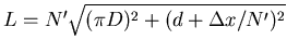 $L = N' \sqrt{(\pi D)^2 + (d+\Delta x/N')^2}$